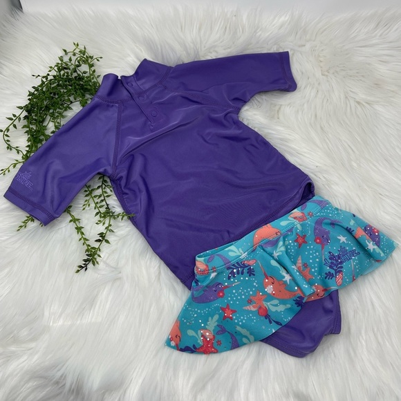 UV SKINS SUN WEAR TWO PIECE SWIM SUIT UPF 50 PURPLE WITH RUFFLE BOTTOMS SZ 2T - Picture 6 of 12